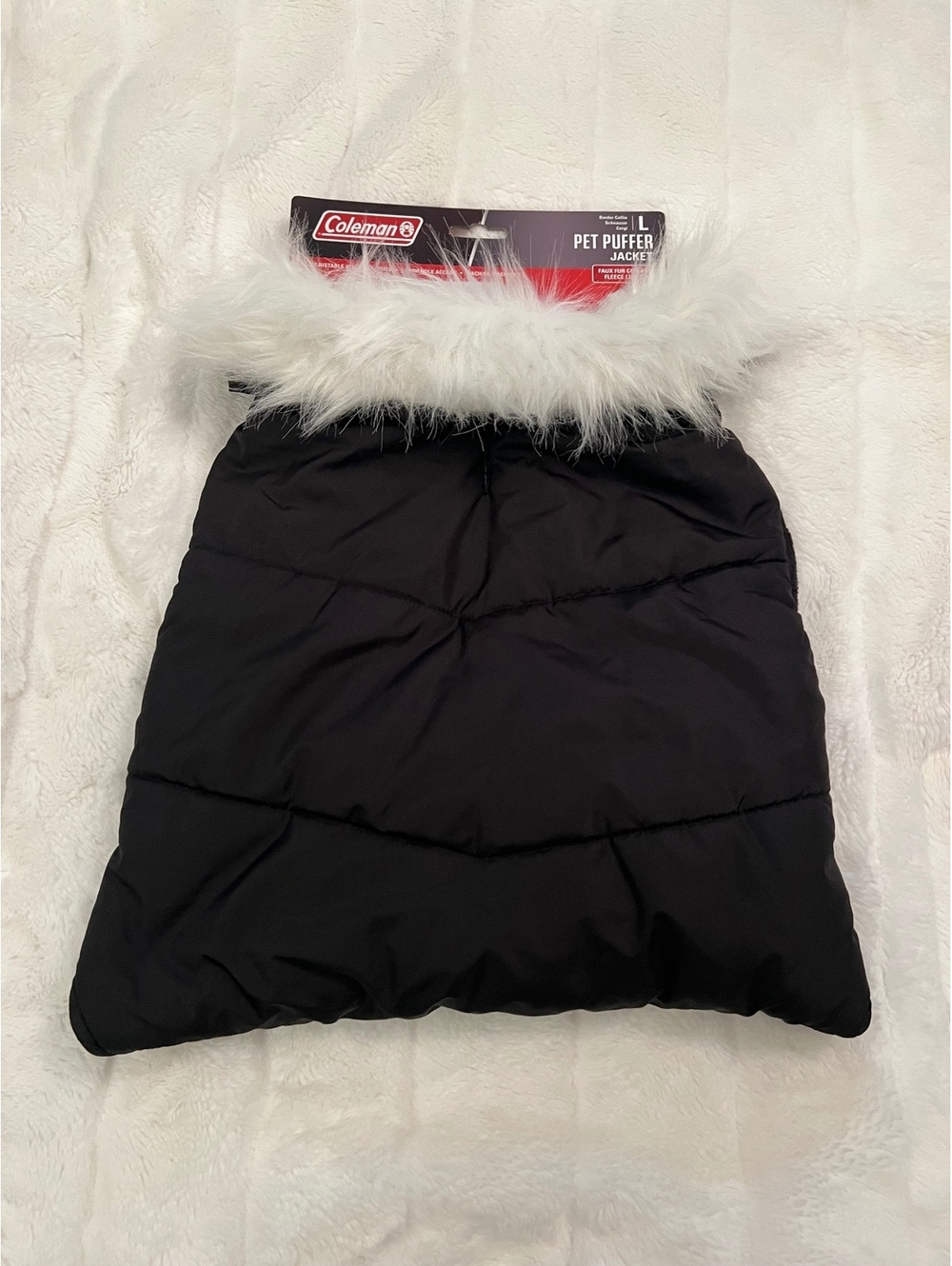 NEW Coleman Large Pet Puffer Black Jacket  Faux Collar Adjustable